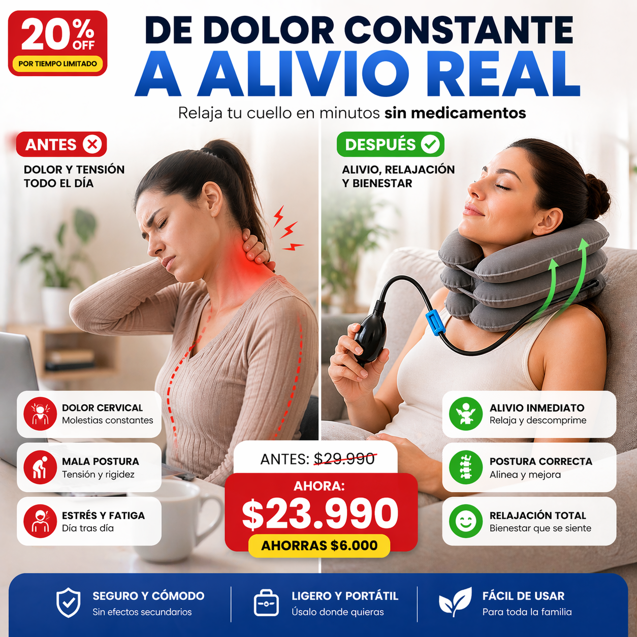 NeckRelief™ Pro | Cojín Inflable de Alivio Cervical