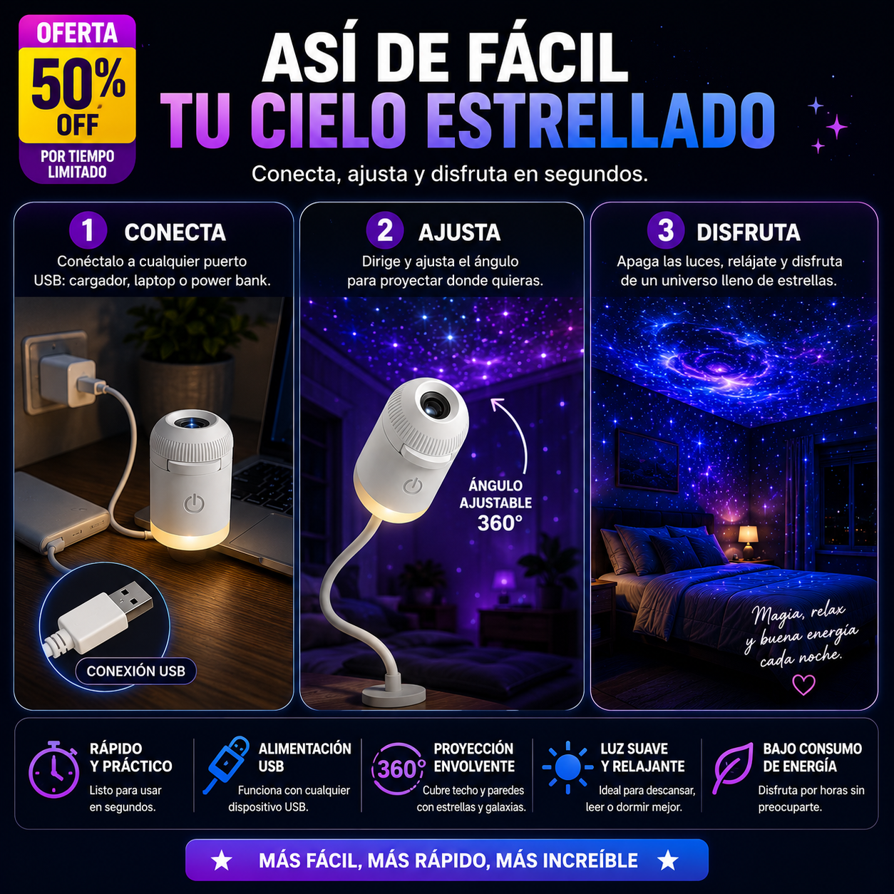 NovaDream™ | Proyector de Galaxias y Estrellas USB