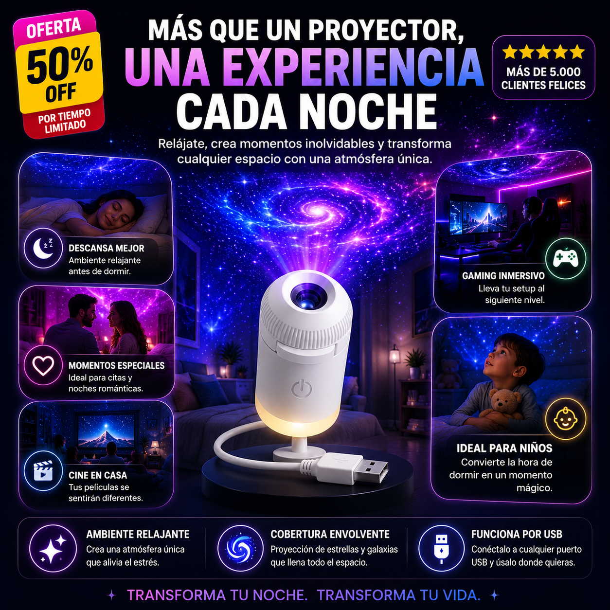 NovaDream™ | Proyector de Galaxias y Estrellas USB