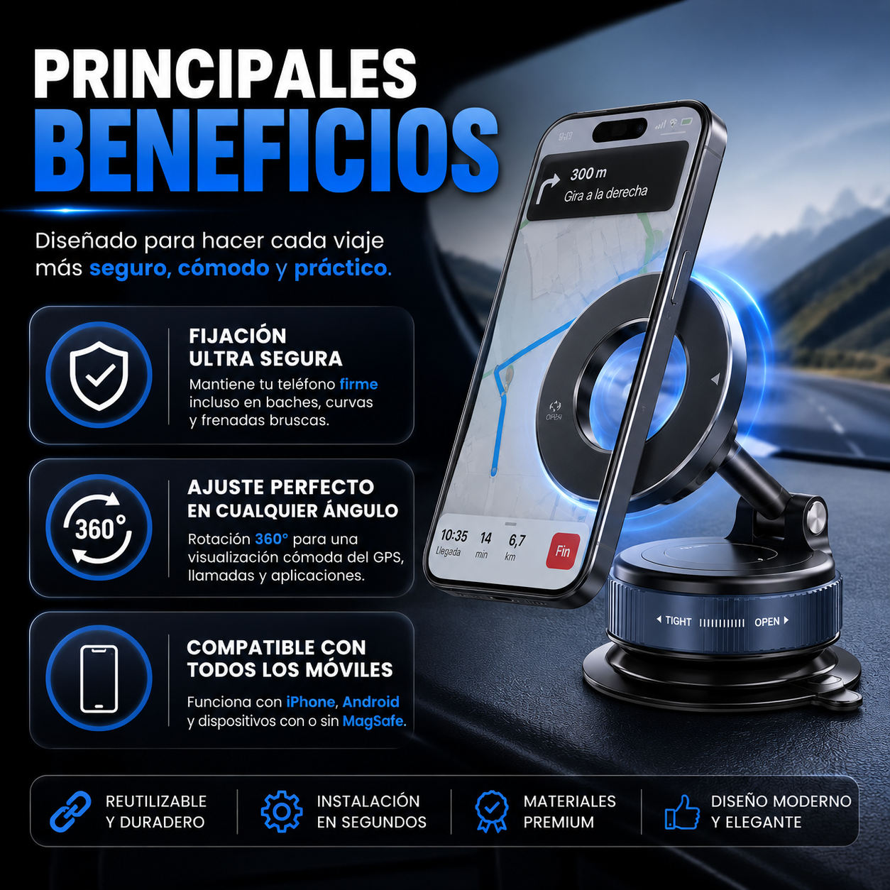 MagneticX™ | Soporte Magnético con Fijación por Vacío