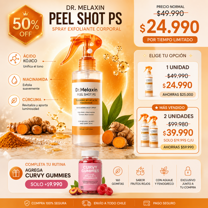 Dr. Melaxin Peel Shot PS Spray Exfoliante Corporal con Ácido Kójico, Cúrcuma y Niacinamida 200 ml