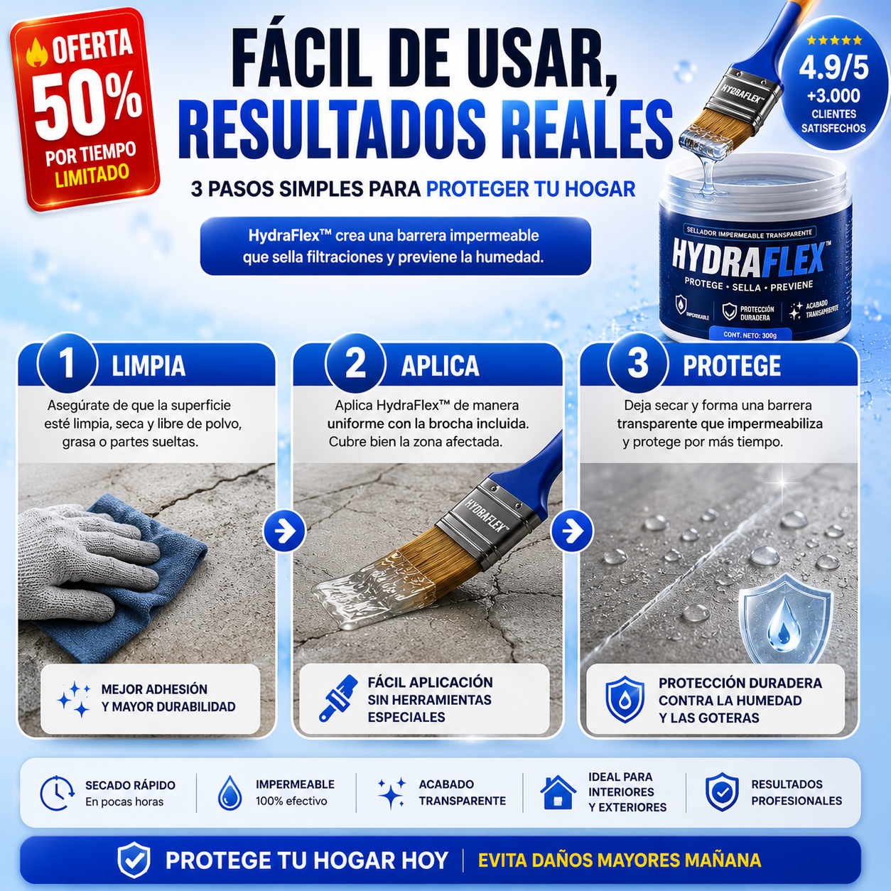 HydraFlex™ Sellador Impermeable Transparente