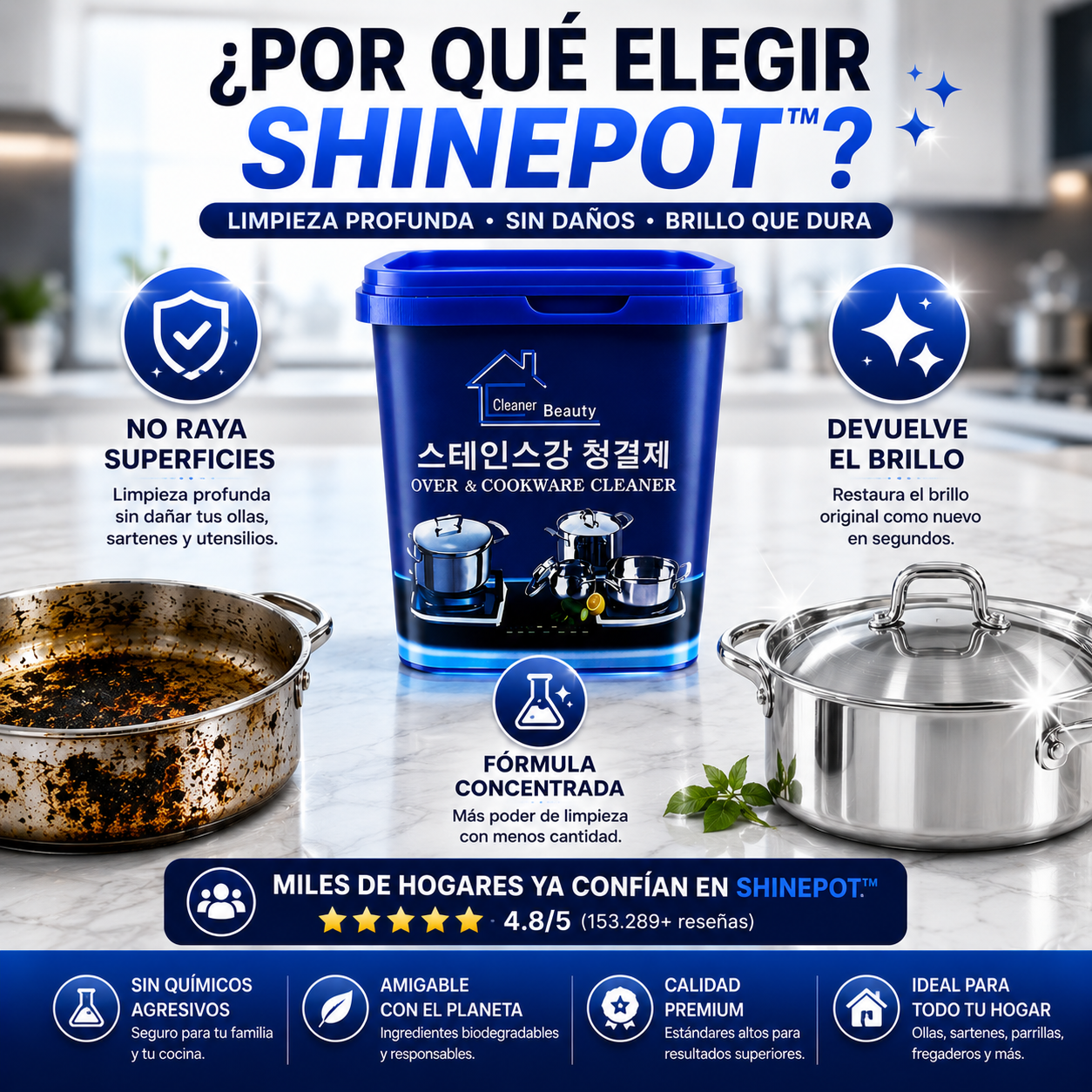 ShinePot™ | Pasta Limpiadora Premium para Ollas y Acero Inoxidable
